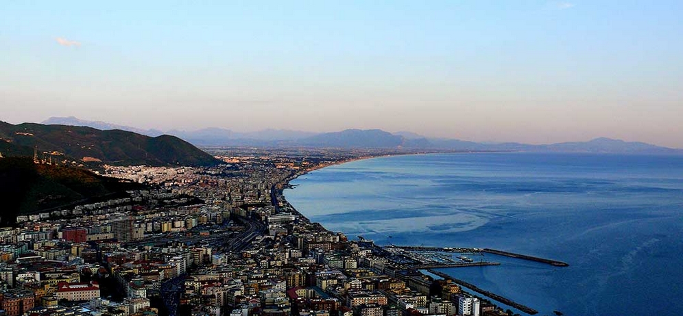 panoramic view of the Gulf of Salerno water taxi from Salerno