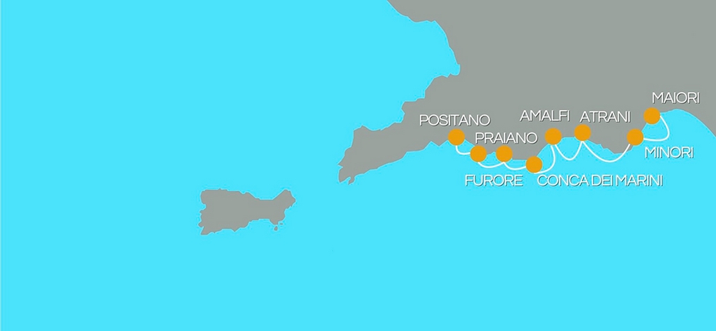 mappa Costiera Amalfitana escursioni in barca Positano